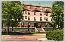 Narragansett Rhode Island~Front Massasoit Hotel & Bushes~Vintage Linen Postcard