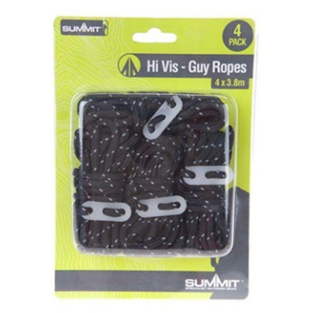 Summit Black Hi Vis Guy Line Ropes + Tensioner Camping Tents Windbreak SUM583004