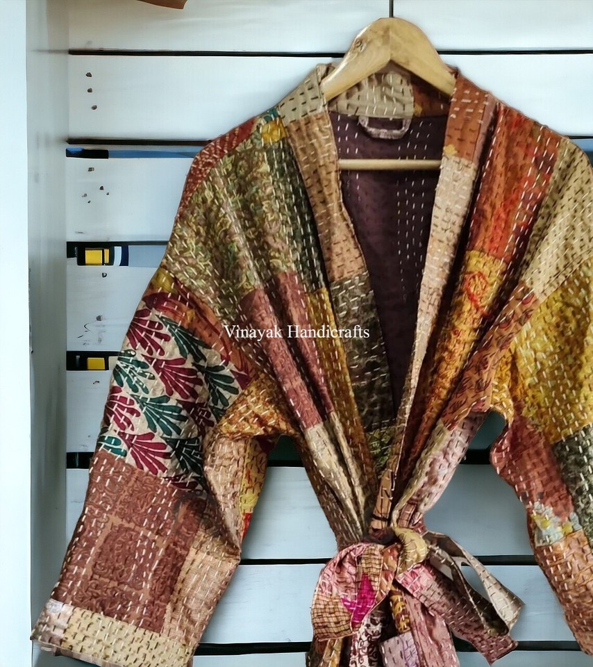 Indian Patchwork Kantha Jacket, Soft Silk Kantha Jacket, Cotton Bath ...