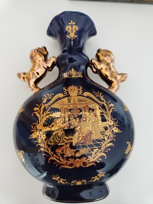 Chinesische Prunkvase Löwengriff T.Limoges Porzellan