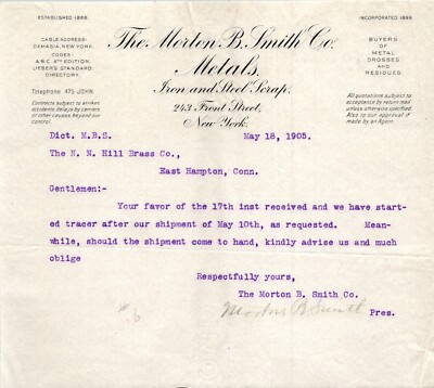 Morton Smith Co New York NY 1905 Letterhead Metals Iron & Steel Scrap