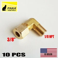 10 PC - Brass Compression Elbow Fitting 3/8" OD Tube x 1/8" NPT Male Pipe