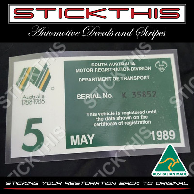 Reproduced Historic SA Rego Registration Label Decal Sticker 1989 ...