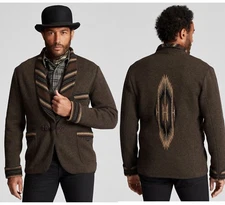 RRL Ralph Lauren Shawl Sweater Smoking Jacket Southwestern Sz M knit Brown wool