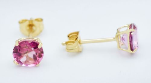 GENUINE 1.72 Cts PINK SAPPHIRE STUD  EARRINGS 14k GOLD - Free Appraisal Service - Photo 1/4