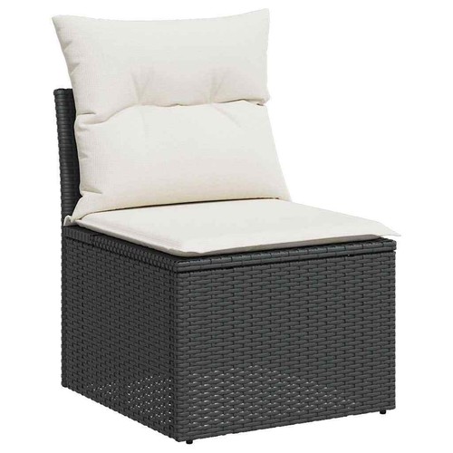 vidaXL 6 Piece Garden Sofa Set with Cushions Black Poly Rattan Acacia - Picture 3 of 13