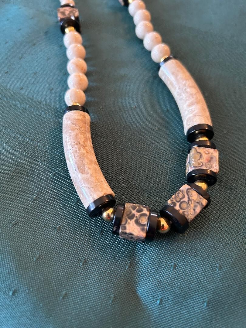 Large Statement Gemstone necklace; Ceramic Jasper… - image 2