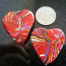 2 Red Fimo swirl 28mm heart beads large hole GBS031