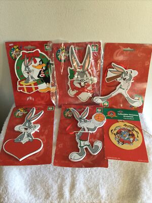 Lot of 6 Kurt Adler Looney Tunes Wooden Christmas Ornament Bugs Bunny ,plus 1