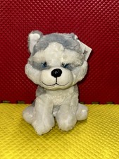 BJ Toy Company Husky Dog Plush Stuffed Animal Gray White Blue Eyes NWT New