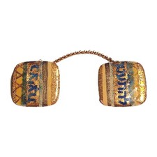 Estate Enamel Hand Painted Gold Leaf Tzedakah Square Sweater Clip