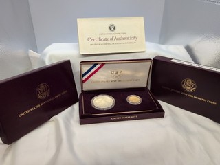 United States Olympic Coins 1988 2 Coin Set $1 Proof Silver Gold $5 OGP/COA