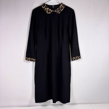 Talbots Black Long Sleeve Dress with Animal Print Accents Size 6 T7