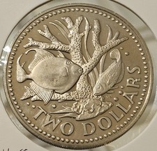 1974 Barbados 2 Dollar Proof Coin - Fish & Coral - 36,000 Mintage - FREE SHIP!