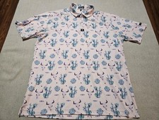 Bad Birdie Golf Polo Shirt Mens XL Pink Cactus Bull Skull Print Performance