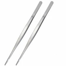 2x 12" inch Long Stainless Steel Blunt Tweezer Kitchen Cooking Tong Serrated Tip