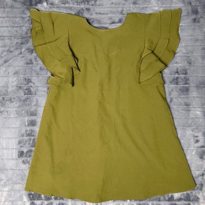 Glam Olive Green Ruffle Tiered Sleeve Shift Mini Dress 6139 Womens Large NWT