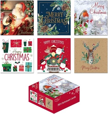 ZOPPER Christmas Cards Bumper Pack of 30 Mixed Cute Traditional Festive 6 Mixed Designs