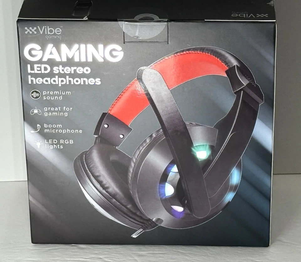 Auriculares estéreo LED inalámbricos para juegos Vibe con adaptador de micrófono Boom para PC negros Foto 2 de 4