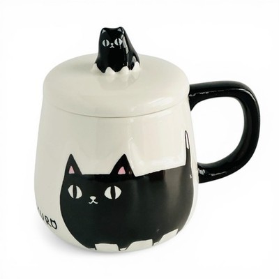 Kawaii Unique Cat Ceramic Tea / Coffee Mug with lid / Neko Sankyodai Rose Mug