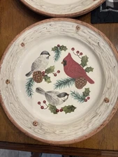 Knollwood by Sonoma Dinner Plate Cardinal Various Bird Centers Brown Trim