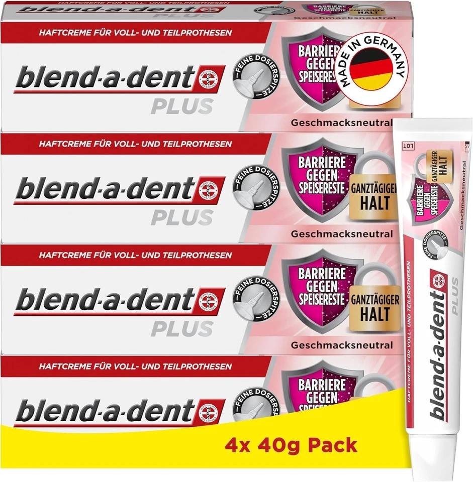 Blend-a-dent Plus Gegen Speisereste Haftcreme für Voll- & Teilprothese 4x40g