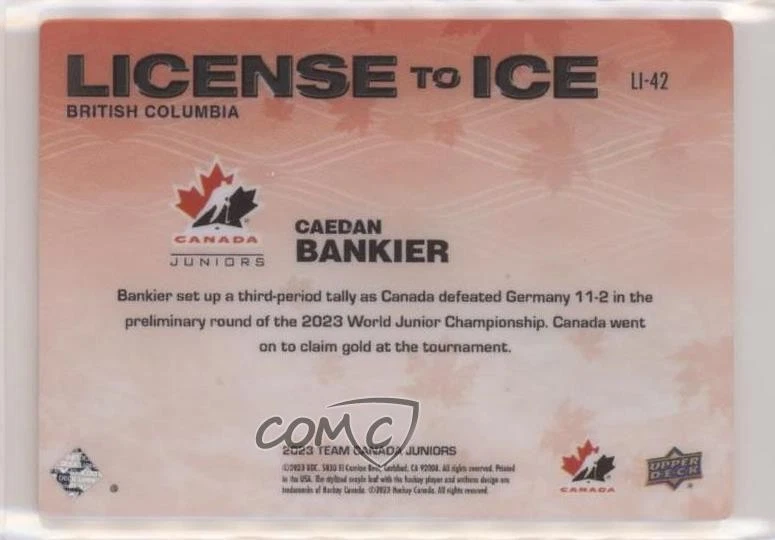 2023 Upper Deck Team Canada Juniors License to Ice Red /23 Caedan Bankier #LI-42 - Image 2 of 2