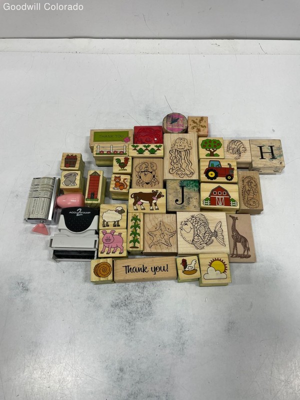 Rubber Stamps Animal Farm Barn Tractor Tree Fish Giraffe Thank You Accu