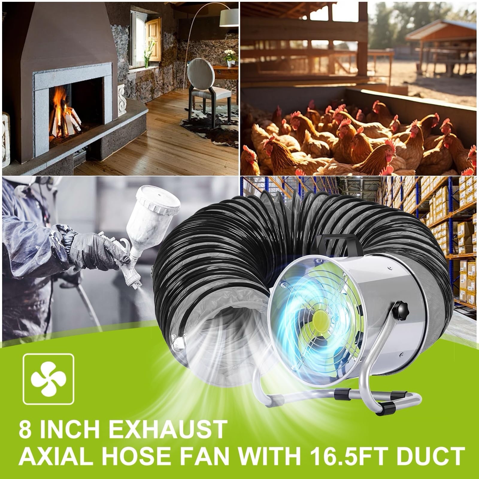 Utility Blower, Ventilation Fan 8 Inch Exhaust Fan with 16FT Duct Hose 2900R/min