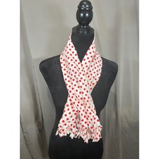 Red Polka Dot White Fringed Scarf Lightweight Soft Jersey Style Wrap Accessory
