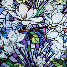 DKTIE Magnolia Stained Glass Window Film Floral Privacy UV 80CM x 200CM