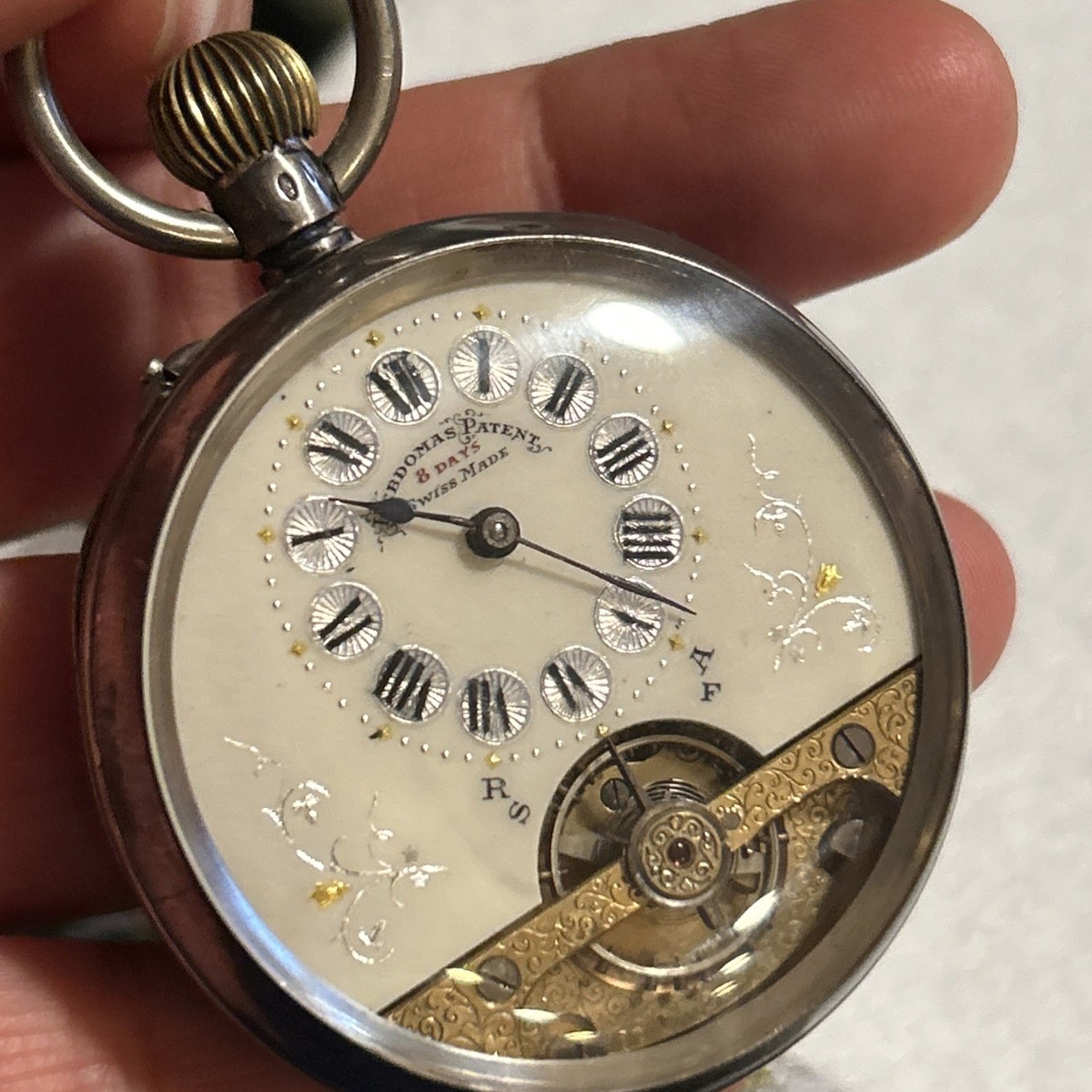 Antique Hebdomas 8 Days Solid Silver Pocket watch Swiss made Not
