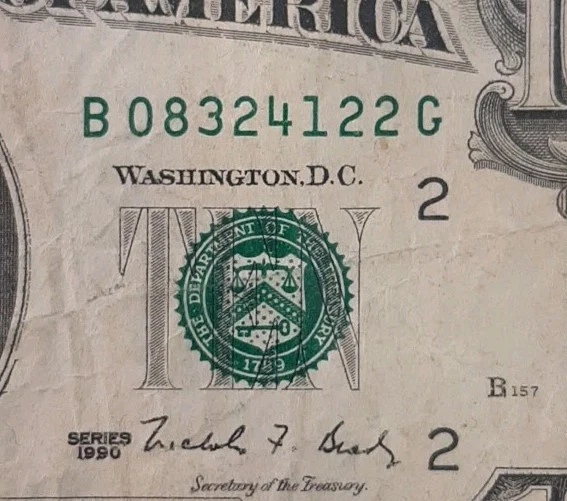 1990 ALEXANDER HAMILTON TEN DOLLAR BILL $10 08324122 - Image 3 of 4