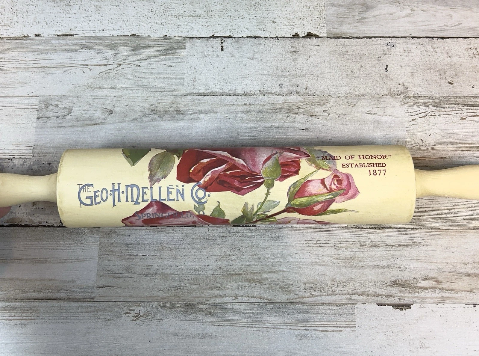 Upcycled Floral Rolling Pin Vintage Style Farmhouse Kitchen Decor Wooden