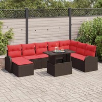 Vidaxl Garten-Sofa-Set Mit Speicher 9 Pcs Braun Poly Rattan Neu