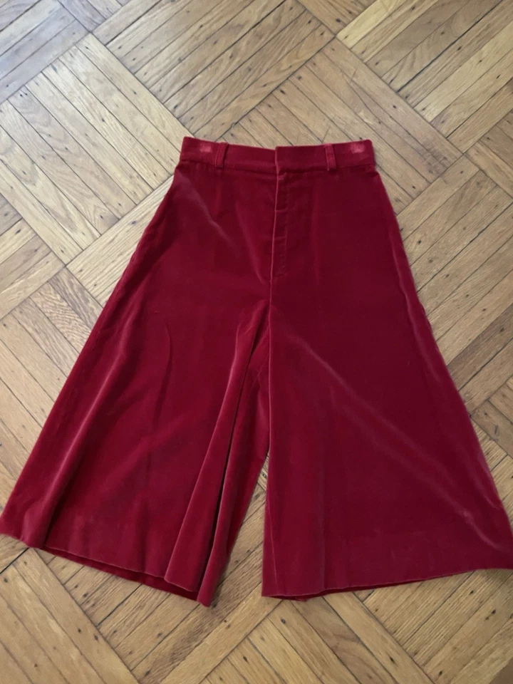 Conjunto de chaleco y pantalones de pierna ancha vintage de terciopelo de algodón rojo S 34/26 Foto 4 de 4