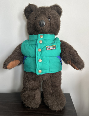 Vintage LL Bean Bear Puffer Vest Jointed Stuffed Plush 16 inches