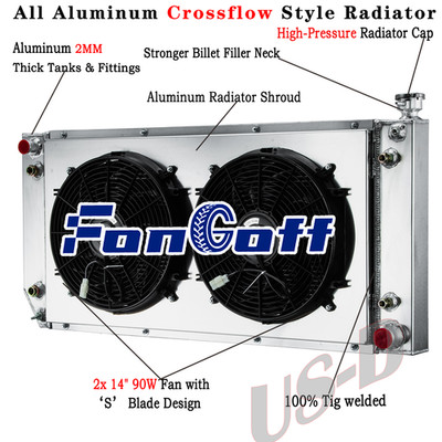 4 Row Radiator Shroud Fan Fit 1989-1999 Chevy C/K 1500 2500 3500 Yukon 5.7L V8
