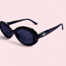 Kids black oval sunglasses with dark lenses Kawaii y2k futuristic
