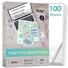 Koala Vinyl Sticker Paper for Inkjet Printer Matte 100 Sheets, Vivid Colors