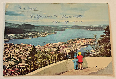 Bergen Norway Postcard Vtg Posted 1963 Writing City Viewpoint Overlook Sent
