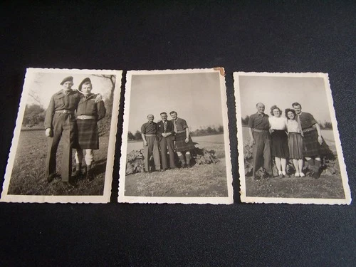 WW2 Military Man Wearing Kilt with People Family 3 Vintage Photo's