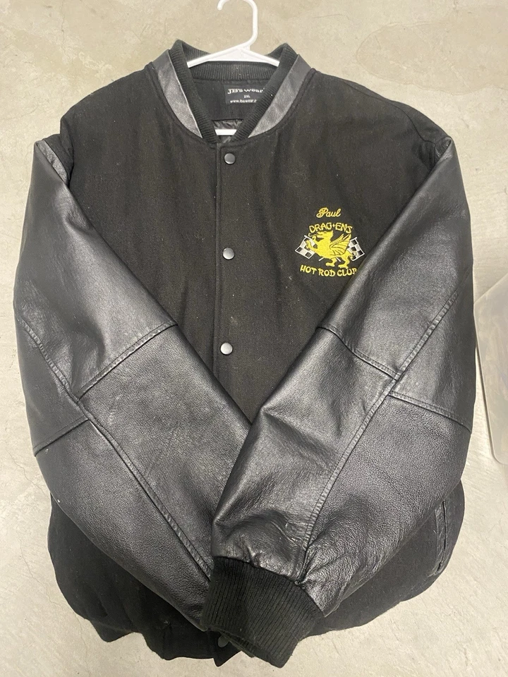 Chaqueta Drag*ens Hot Rod Club 2XL Manga Cuero Lana Coche Club Rockabilly Personalizada Foto 2 de 4