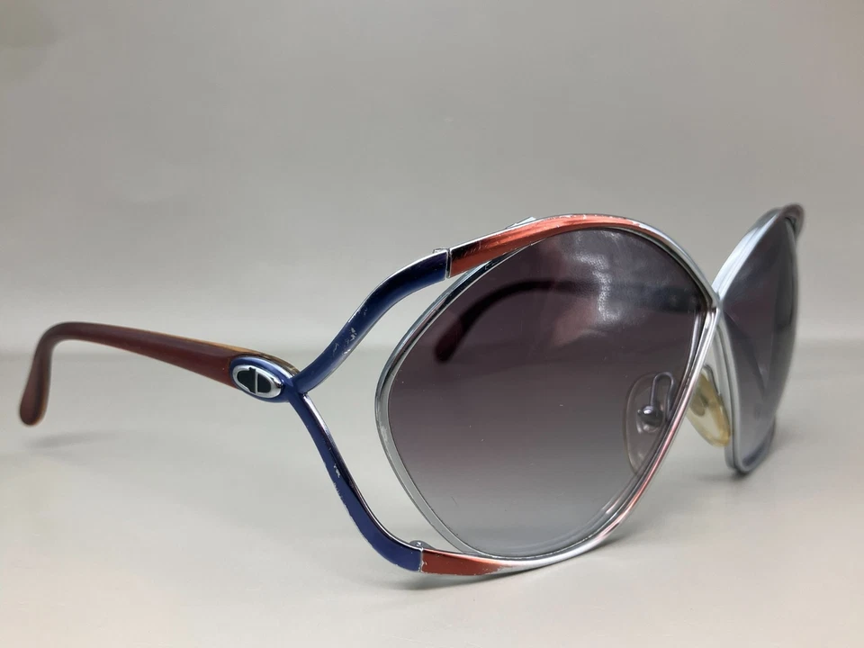 Gafas de sol CHRISTIAN DIOR en forma de mariposa 2056 78 marcos plata rojo azul Foto 3 de 4