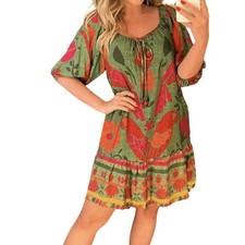 Vintage FARM Rio Dress Small Brazil Folk Floral Puff Sleeve rare pre-Anthro era