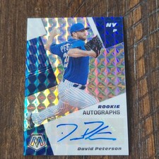 DAVID PETERSON 2021 PANINI MOSAIC PRIZM HOLO ROOKIE AUTOGRAPHS AUTO CARD RAM-DP. rookie card picture