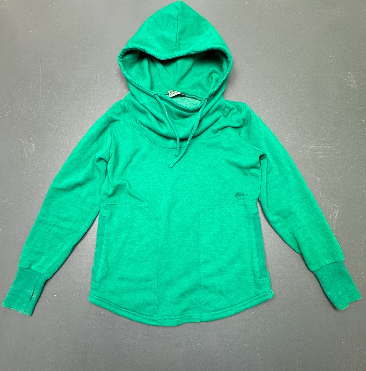 RAVIYA Hoodie Women’s Small Green Cowl Neck Pullover Cotton Blend Sweatshirt