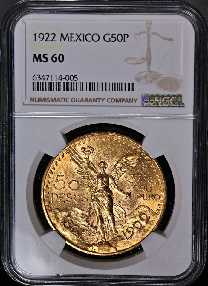 1922 Mexico Gold 50 Peso NGC MS60 Great Eye Appeal Nice Strike - Image 3 of 4