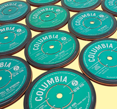 THE SHADOWS Vinyl Record DRINKS COASTERS Upcycled Vinyl Singles GREEN COLUMBIA