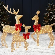 4ft 3-Piece 2D Lighted Christmas Deer Family Set Large Outdoor Yard Reindeer